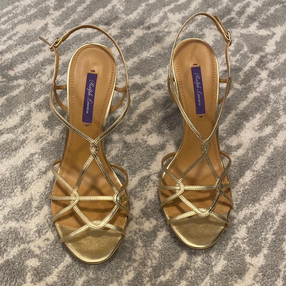 Ralph Lauren gold sandal heels, 39.5, fits like a 9.
